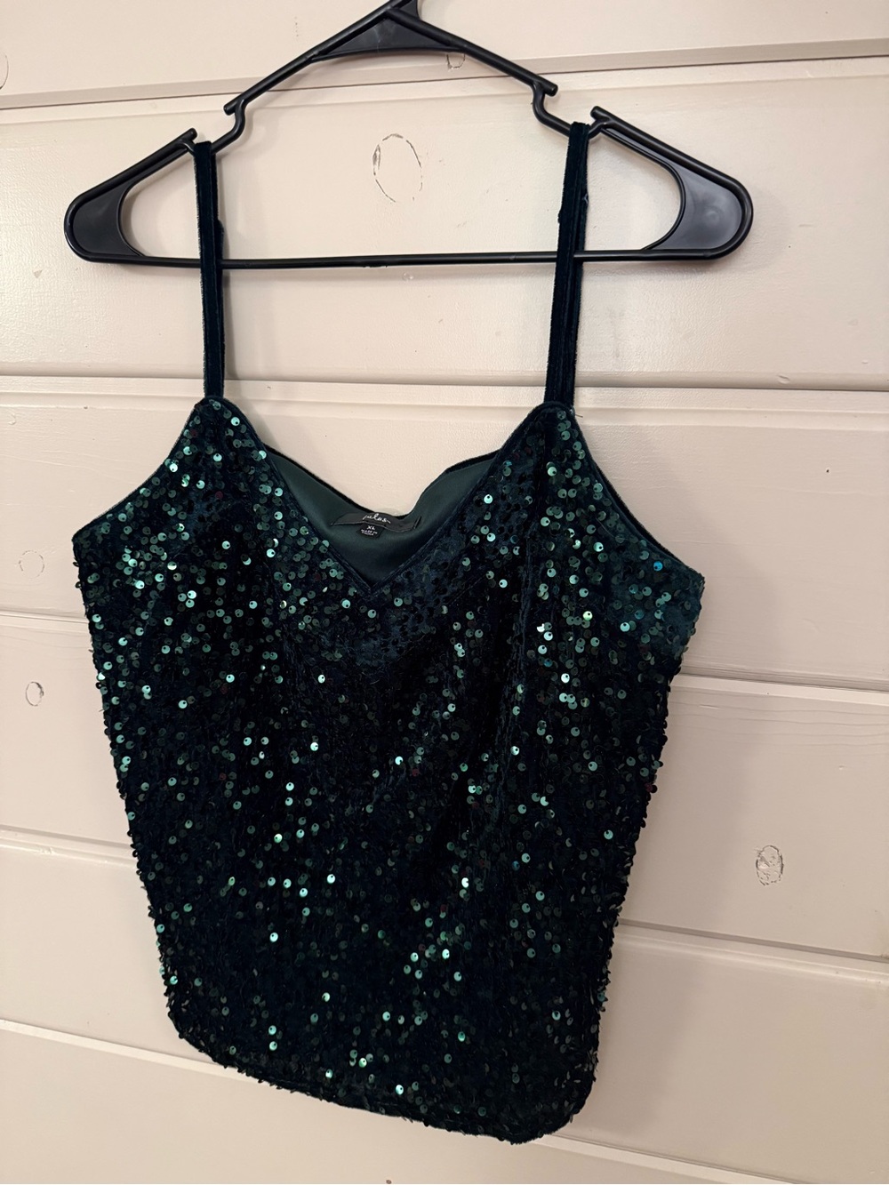 Lulus Velvet Sequin Green Spaghetti Strap Tank